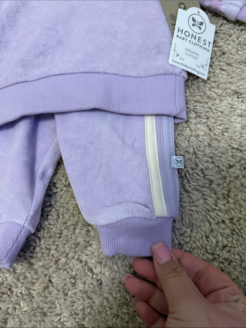 Honest Lilac Baby Hoodie & Jogger Velour Set Size Newborn-Nwt — image 3 of 6